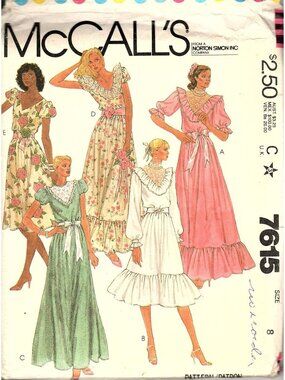 McCalls 7615 Misses and Petite Size 8 Dress Vintage 1981 Uncut Sewing Pattern